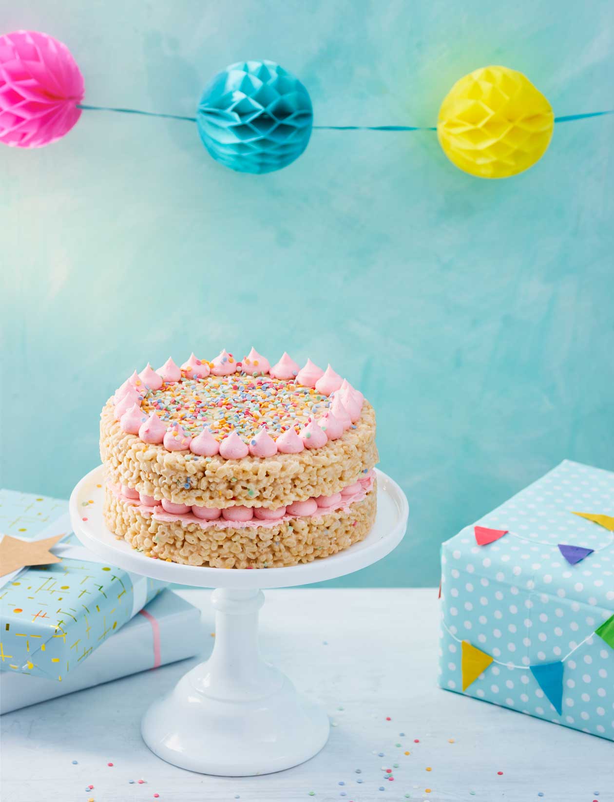 Rice crispie celebration cake recipe Sainsburys Magazine